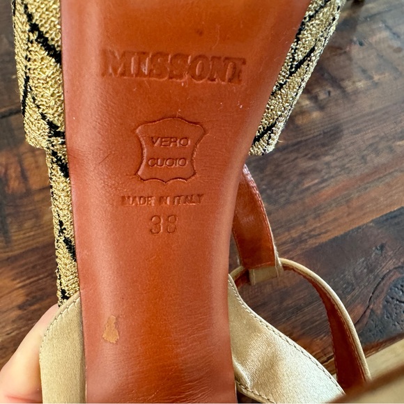 Missoni gold & black satin/knit textile T strap platform stilettos. Size 38. EUC - Picture 6 of 8